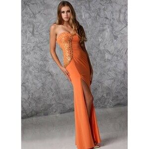 Xcite Jersey Strapless Prom Dress 32322 Orange/Gold